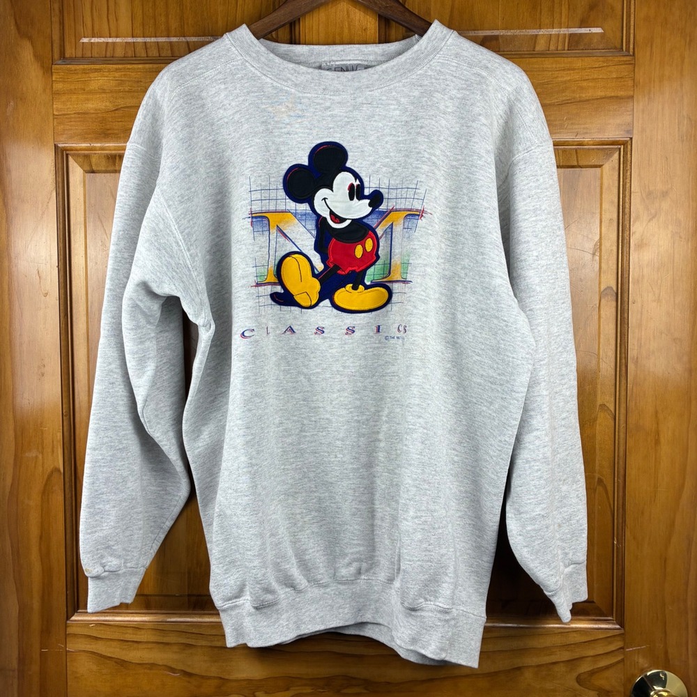 VTG 90s Rare Genus Mickey Mouse Classics Sweatshirt Gray Made in USA Lg Disney